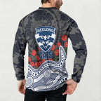 Geelong Cats ANZAC Day Button Sweatshirt Indigenous Dot Art with Poppy Flower Tribute