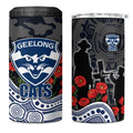 Geelong Cats ANZAC Day 4 in 1 Can Cooler Tumbler Indigenous Dot Art with Poppy Flower Tribute