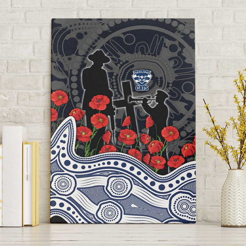 Geelong Cats ANZAC Day Canvas Wall Art Indigenous Dot Art with Poppy Flower Tribute