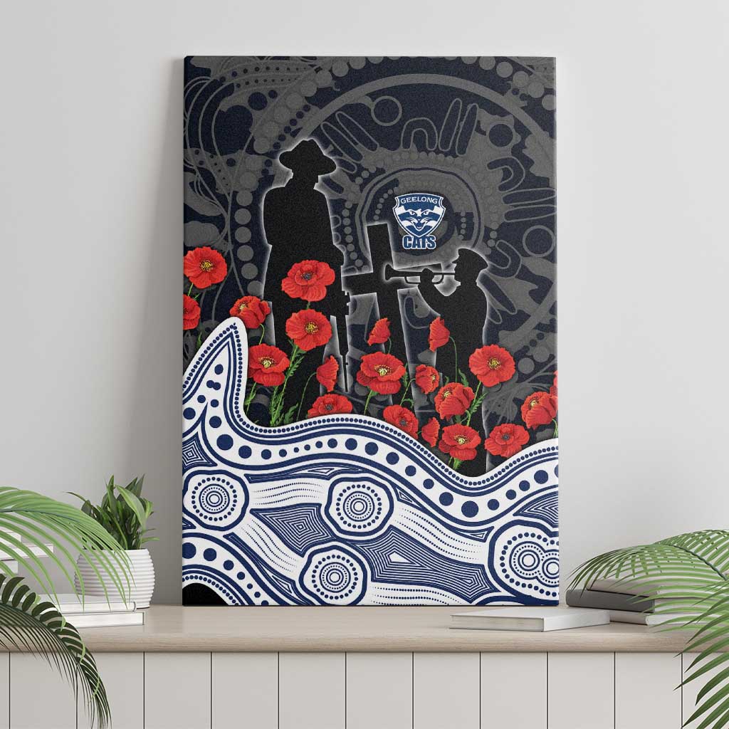 Geelong Cats ANZAC Day Canvas Wall Art Indigenous Dot Art with Poppy Flower Tribute