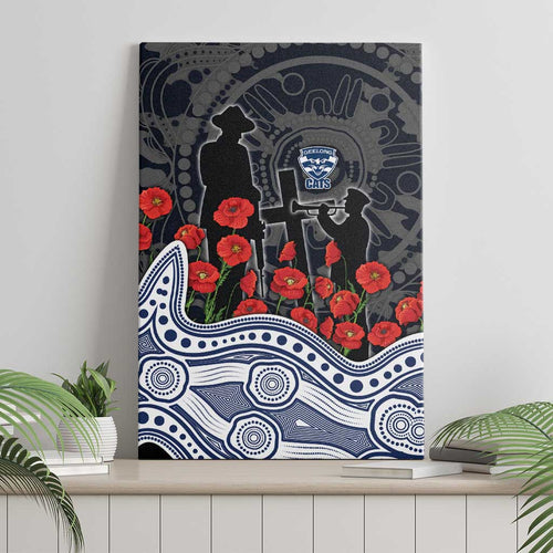 Geelong Cats ANZAC Day Canvas Wall Art Indigenous Dot Art with Poppy Flower Tribute