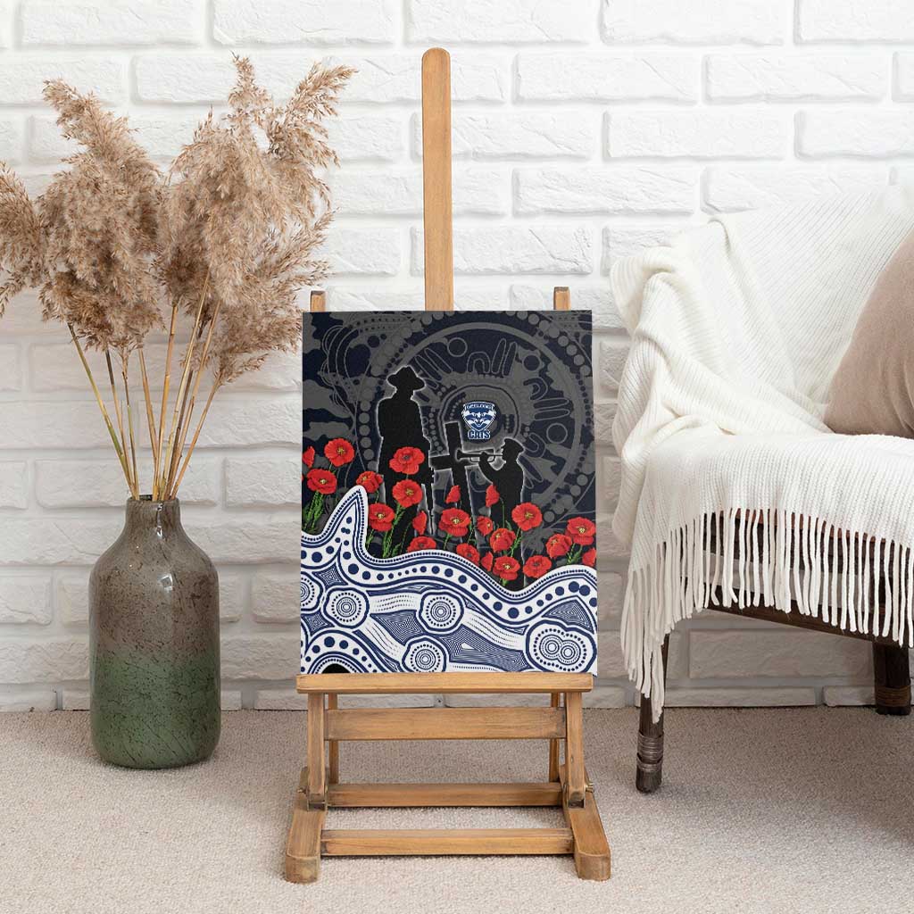 Geelong Cats ANZAC Day Canvas Wall Art Indigenous Dot Art with Poppy Flower Tribute