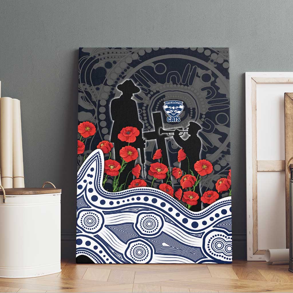 Geelong Cats ANZAC Day Canvas Wall Art Indigenous Dot Art with Poppy Flower Tribute