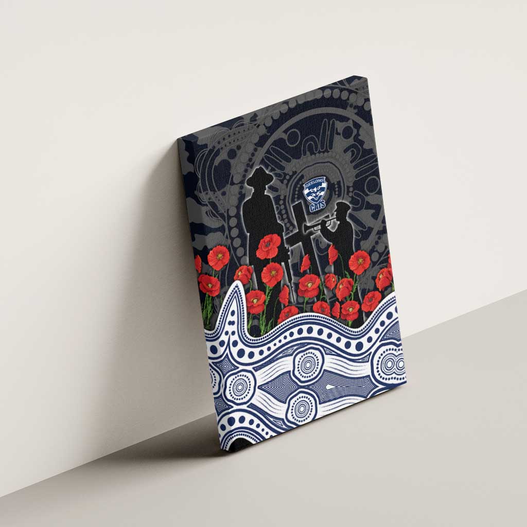 Geelong Cats ANZAC Day Canvas Wall Art Indigenous Dot Art with Poppy Flower Tribute
