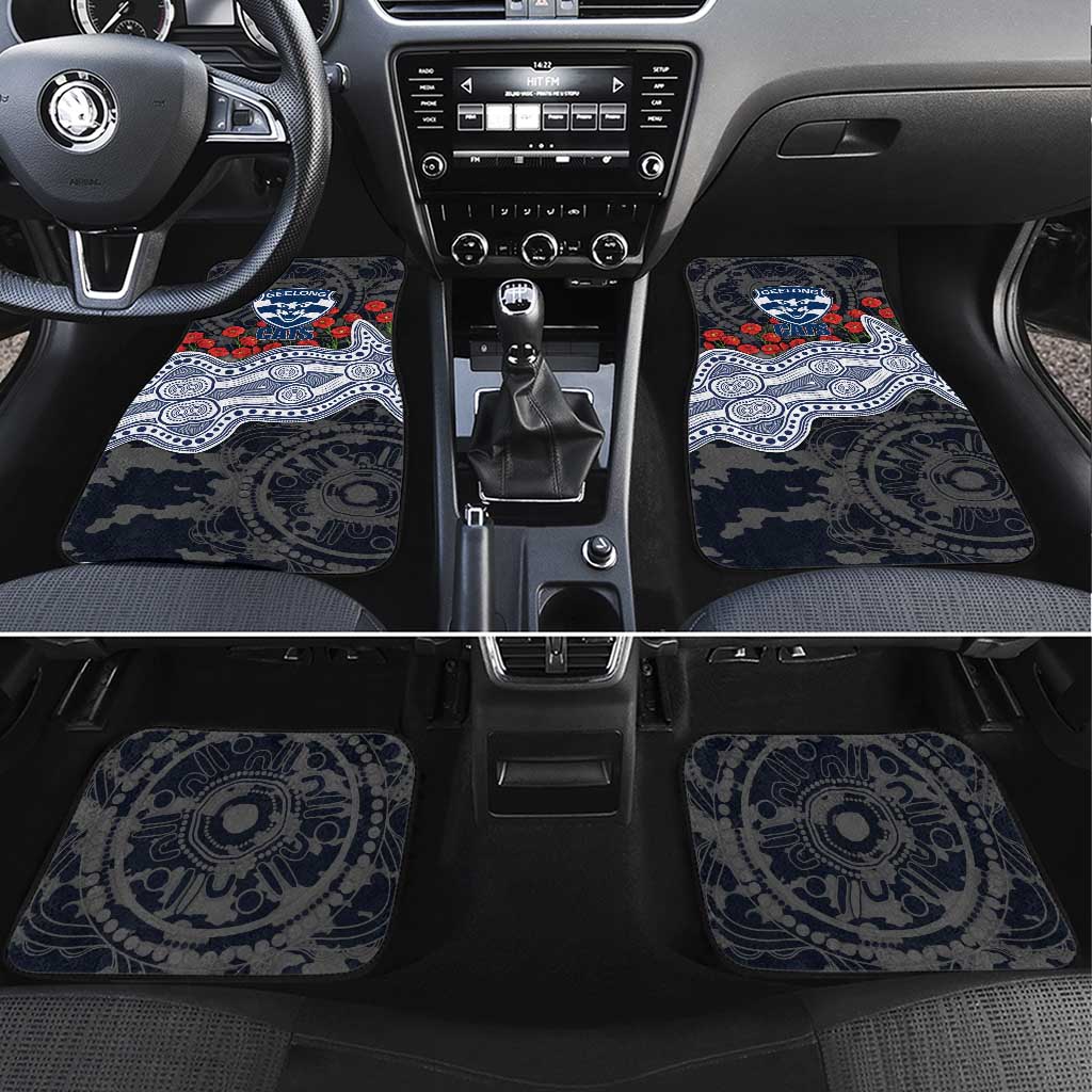 Geelong Cats ANZAC Day Car Mats Indigenous Dot Art with Poppy Flower Tribute