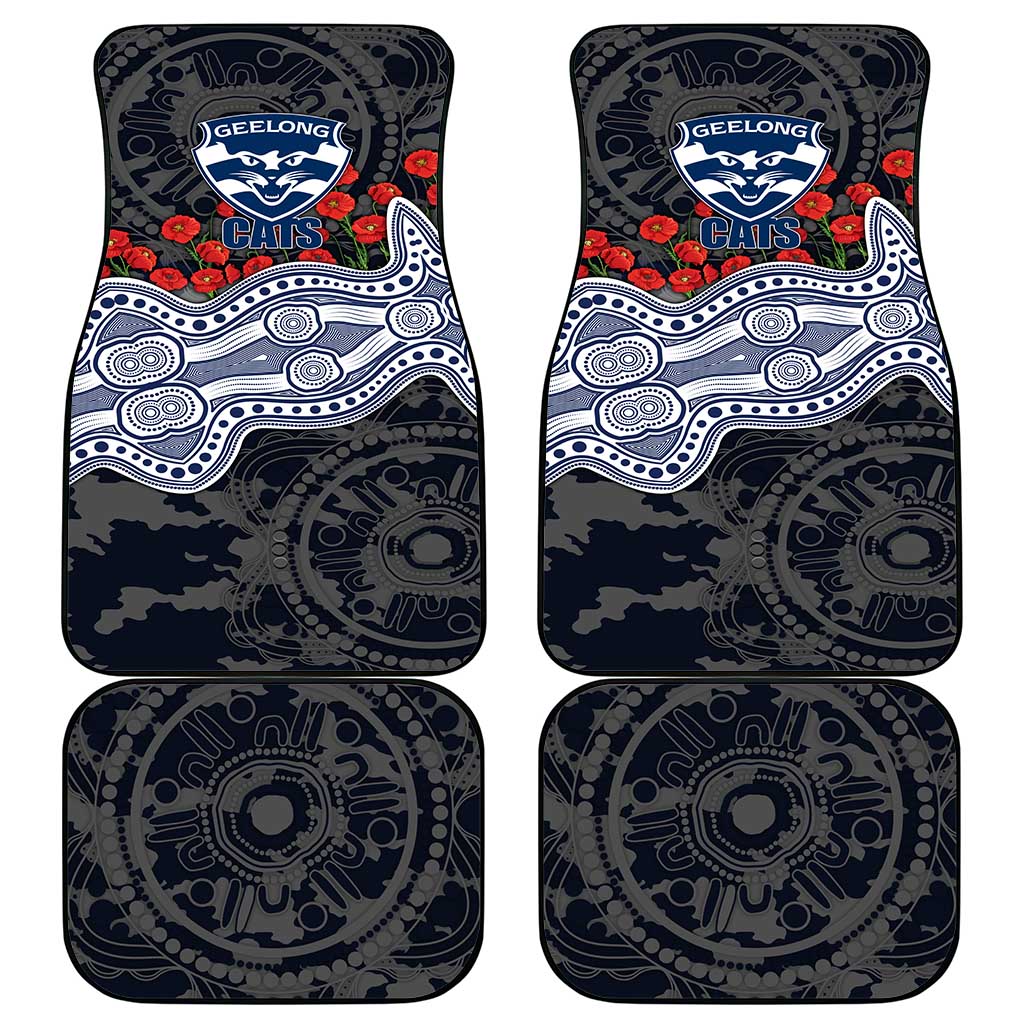 Geelong Cats ANZAC Day Car Mats Indigenous Dot Art with Poppy Flower Tribute