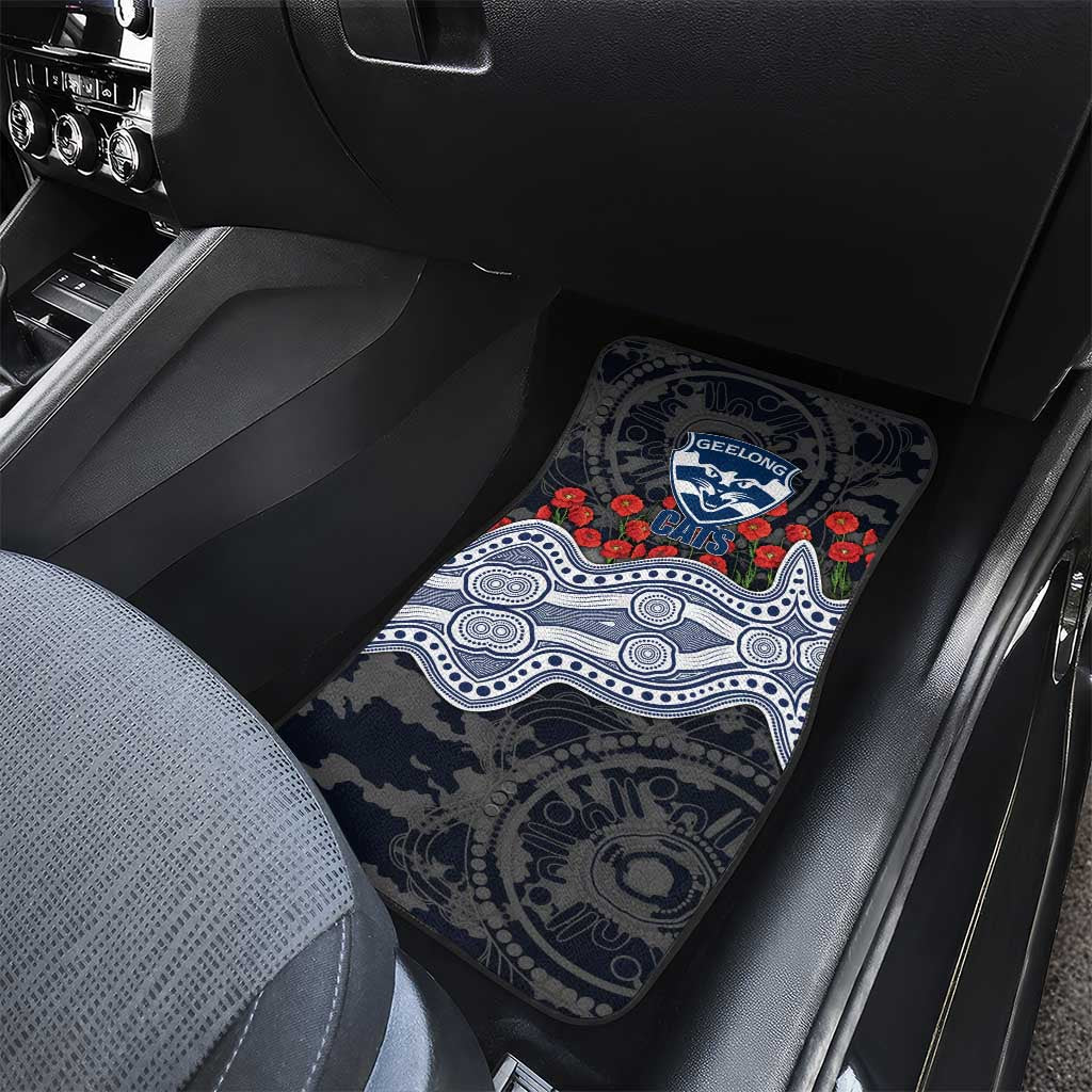 Geelong Cats ANZAC Day Car Mats Indigenous Dot Art with Poppy Flower Tribute