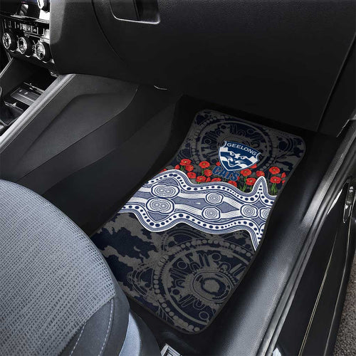 Geelong Cats ANZAC Day Car Mats Indigenous Dot Art with Poppy Flower Tribute
