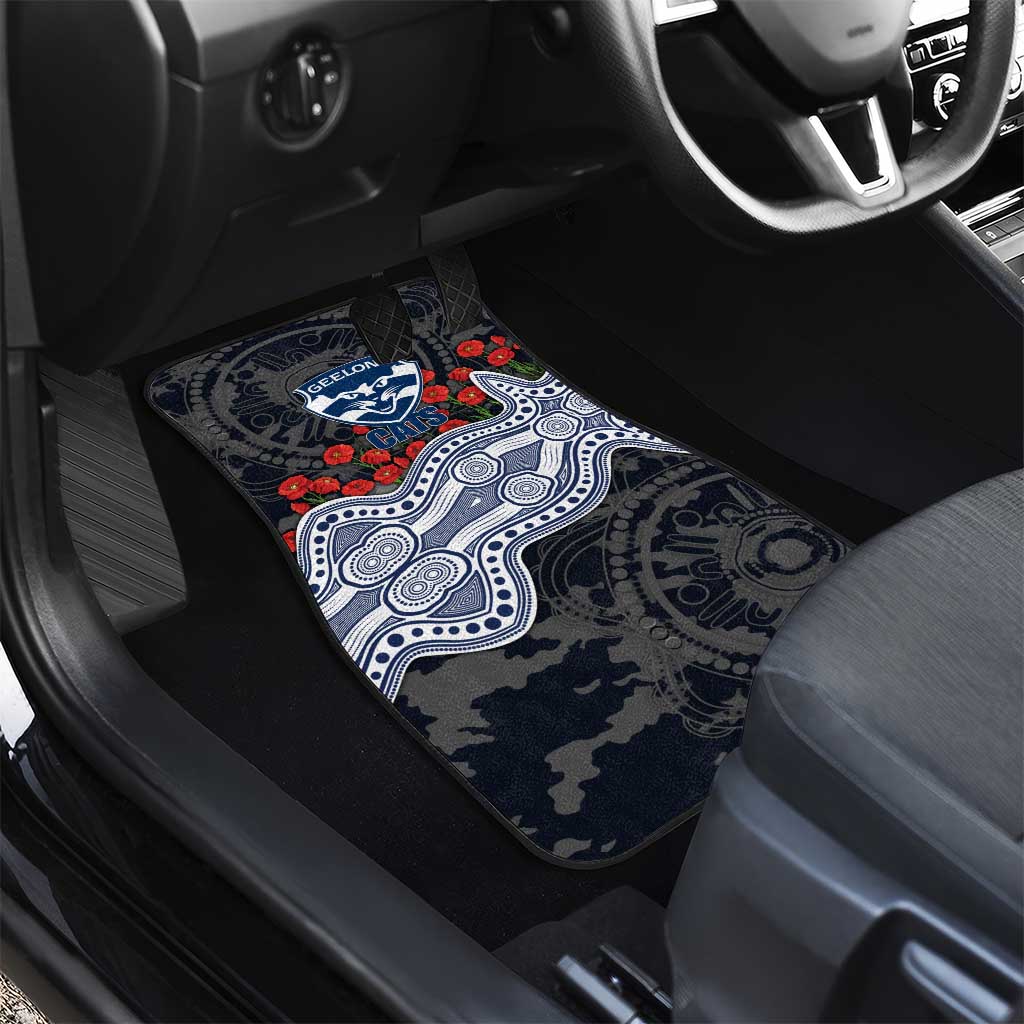 Geelong Cats ANZAC Day Car Mats Indigenous Dot Art with Poppy Flower Tribute
