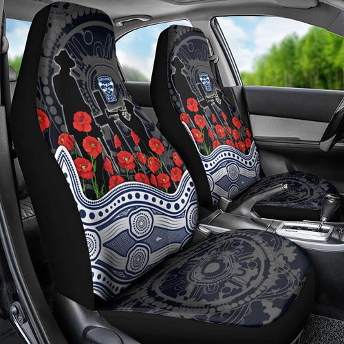 Geelong Cats ANZAC Day Car Seat Cover Indigenous Dot Art with Poppy Flower Tribute