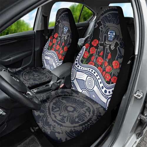 Geelong Cats ANZAC Day Car Seat Cover Indigenous Dot Art with Poppy Flower Tribute