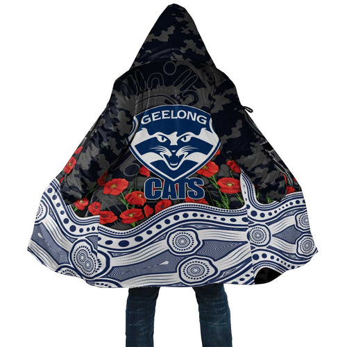 Geelong Cats ANZAC Day Cloak Indigenous Dot Art with Poppy Flower Tribute