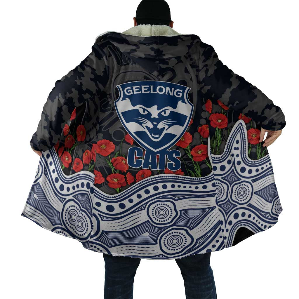Geelong Cats ANZAC Day Cloak Indigenous Dot Art with Poppy Flower Tribute