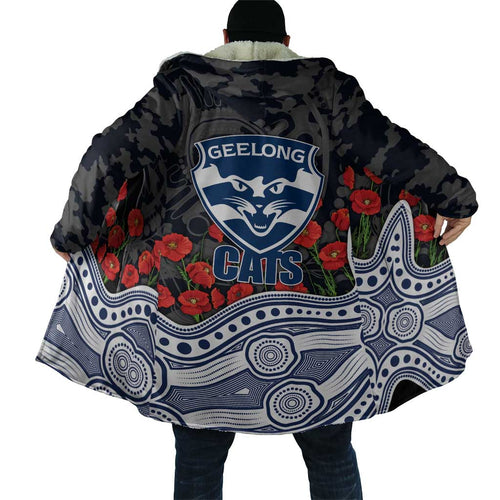 Geelong Cats ANZAC Day Cloak Indigenous Dot Art with Poppy Flower Tribute