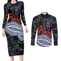 Geelong Cats ANZAC Day Couples Matching Long Sleeve Bodycon Dress and Long Sleeve Button Shirt Indigenous Dot Art with Poppy Flower Tribute