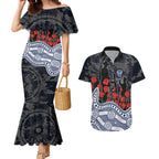 Geelong Cats ANZAC Day Couples Matching Mermaid Dress and Hawaiian Shirt Indigenous Dot Art with Poppy Flower Tribute