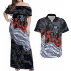 Geelong Cats ANZAC Day Couples Matching Off Shoulder Maxi Dress and Hawaiian Shirt Indigenous Dot Art with Poppy Flower Tribute