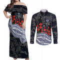 Geelong Cats ANZAC Day Couples Matching Off Shoulder Maxi Dress and Long Sleeve Button Shirt Indigenous Dot Art with Poppy Flower Tribute