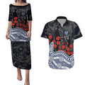Geelong Cats ANZAC Day Couples Matching Puletasi and Hawaiian Shirt Indigenous Dot Art with Poppy Flower Tribute