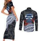 Geelong Cats ANZAC Day Couples Matching Short Sleeve Bodycon Dress and Long Sleeve Button Shirt Indigenous Dot Art with Poppy Flower Tribute