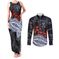 Geelong Cats ANZAC Day Couples Matching Tank Maxi Dress and Long Sleeve Button Shirt Indigenous Dot Art with Poppy Flower Tribute