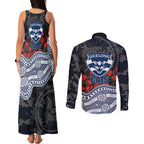 Geelong Cats ANZAC Day Couples Matching Tank Maxi Dress and Long Sleeve Button Shirt Indigenous Dot Art with Poppy Flower Tribute