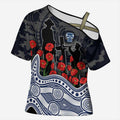 Geelong Cats ANZAC Day Cross Shoulder Shirt Indigenous Dot Art with Poppy Flower Tribute