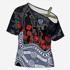 Geelong Cats ANZAC Day Cross Shoulder Shirt Indigenous Dot Art with Poppy Flower Tribute