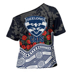 Geelong Cats ANZAC Day Cross Shoulder Shirt Indigenous Dot Art with Poppy Flower Tribute