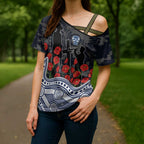 Geelong Cats ANZAC Day Cross Shoulder Shirt Indigenous Dot Art with Poppy Flower Tribute