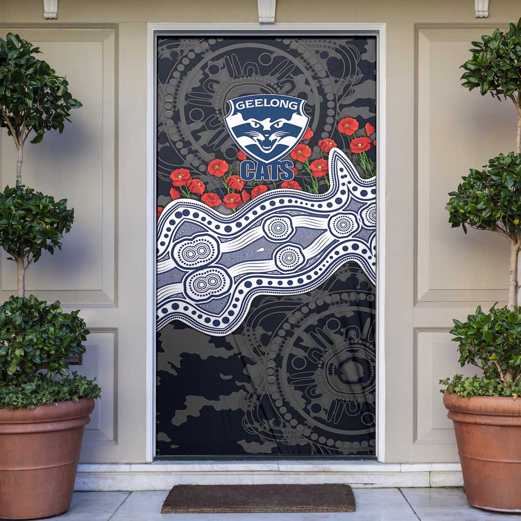 Geelong Cats ANZAC Day Door Cover Indigenous Dot Art with Poppy Flower Tribute
