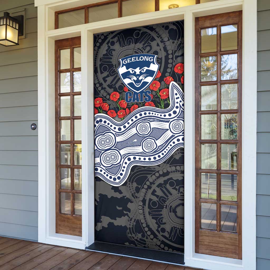 Geelong Cats ANZAC Day Door Cover Indigenous Dot Art with Poppy Flower Tribute