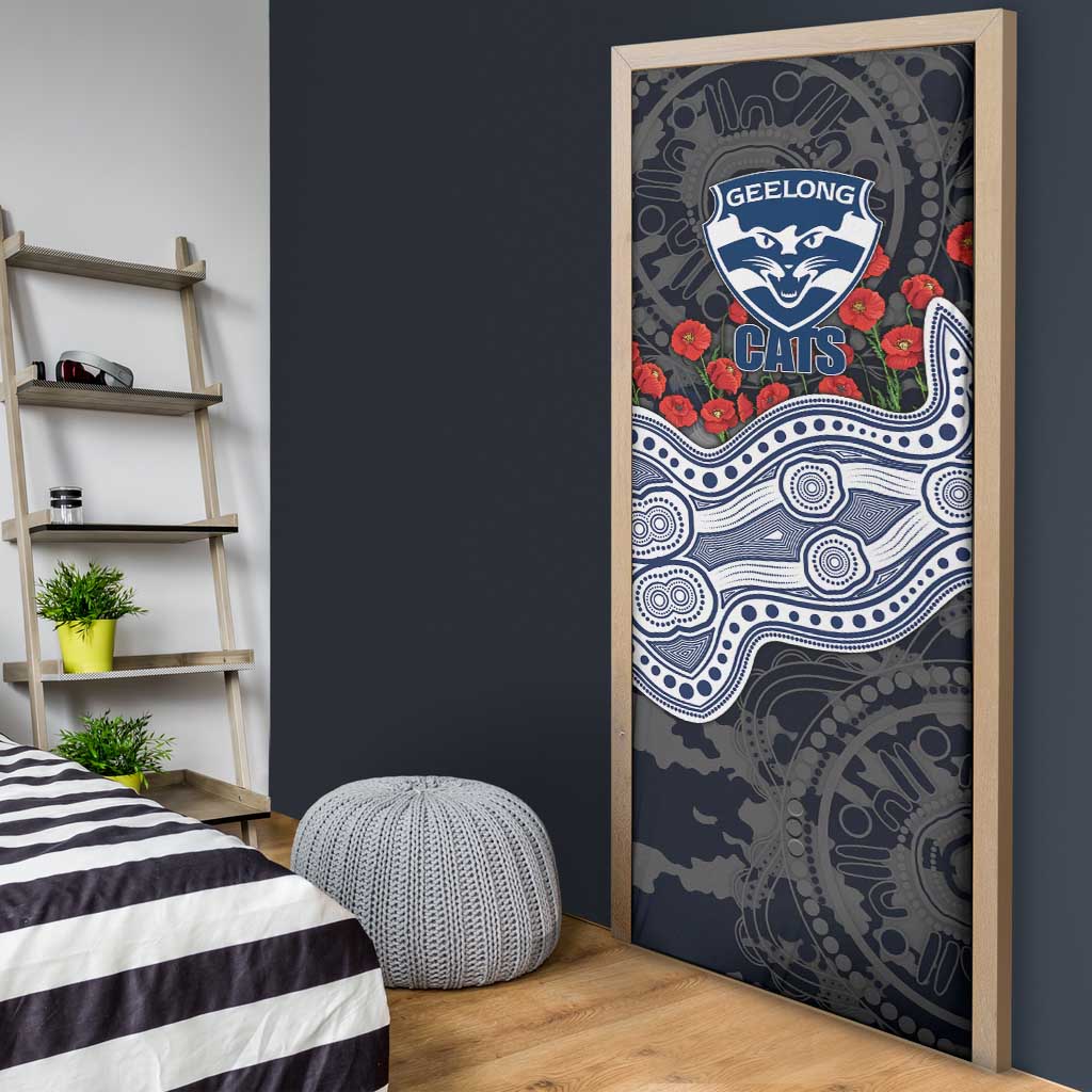 Geelong Cats ANZAC Day Door Cover Indigenous Dot Art with Poppy Flower Tribute