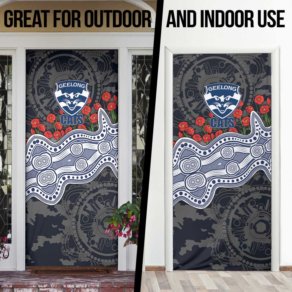 Geelong Cats ANZAC Day Door Cover Indigenous Dot Art with Poppy Flower Tribute