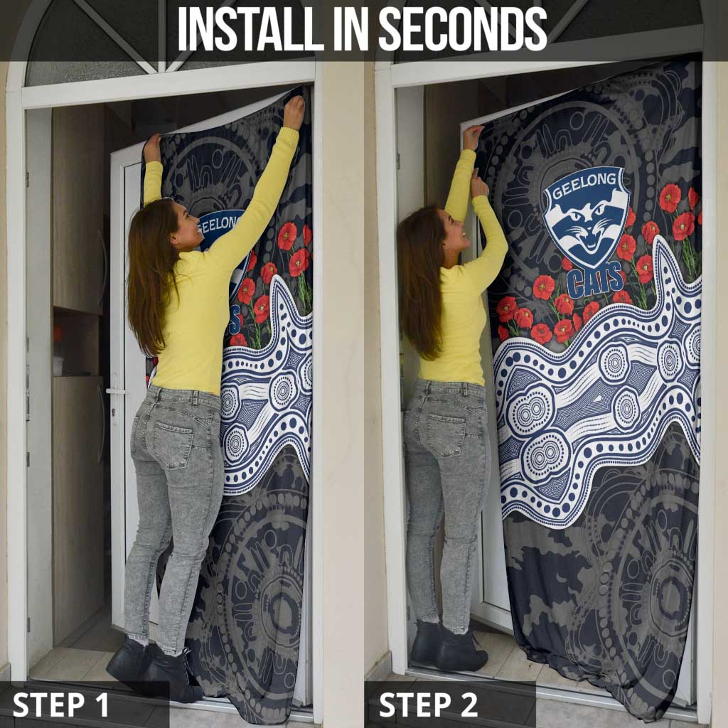 Geelong Cats ANZAC Day Door Cover Indigenous Dot Art with Poppy Flower Tribute
