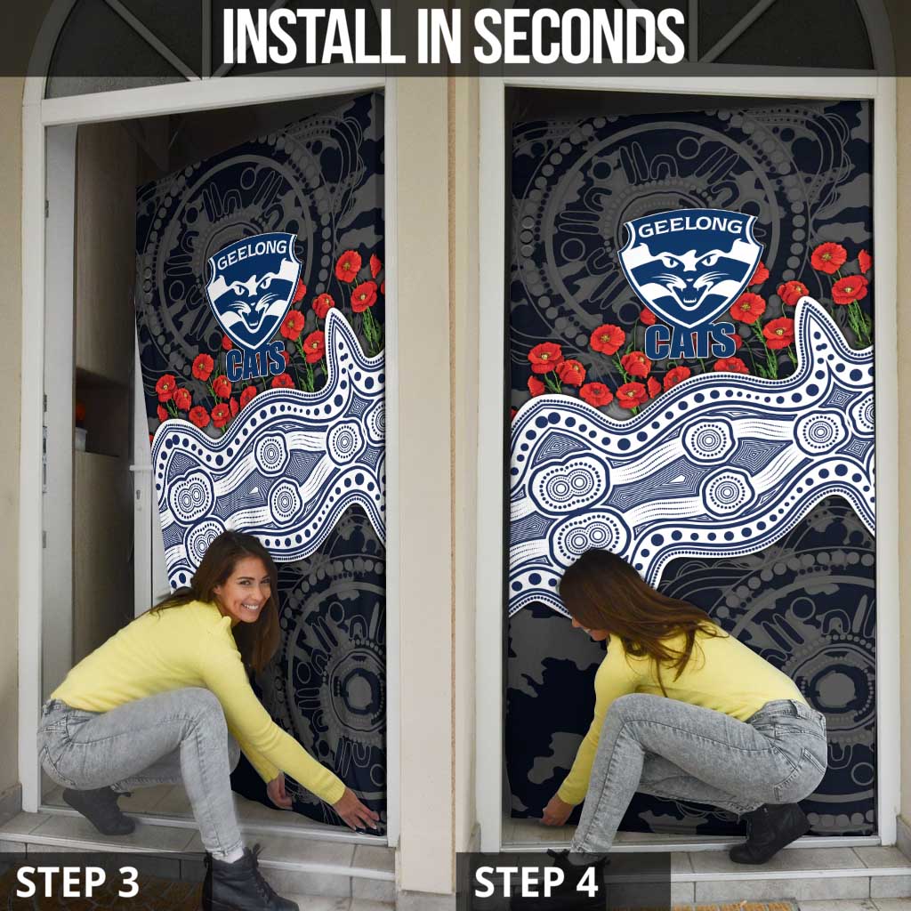 Geelong Cats ANZAC Day Door Cover Indigenous Dot Art with Poppy Flower Tribute