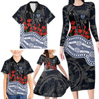 Geelong Cats ANZAC Day Family Matching Long Sleeve Bodycon Dress and Hawaiian Shirt Indigenous Dot Art with Poppy Flower Tribute