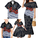 Geelong Cats ANZAC Day Family Matching Mermaid Dress and Hawaiian Shirt Indigenous Dot Art with Poppy Flower Tribute