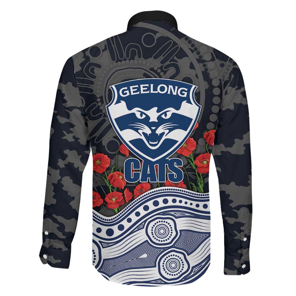 Geelong Cats ANZAC Day Family Matching Mermaid Dress and Hawaiian Shirt Indigenous Dot Art with Poppy Flower Tribute