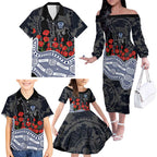 Geelong Cats ANZAC Day Family Matching Off The Shoulder Long Sleeve Dress and Hawaiian Shirt Indigenous Dot Art with Poppy Flower Tribute
