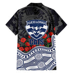 Geelong Cats ANZAC Day Family Matching Off The Shoulder Long Sleeve Dress and Hawaiian Shirt Indigenous Dot Art with Poppy Flower Tribute