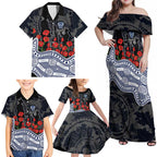 Geelong Cats ANZAC Day Family Matching Off Shoulder Maxi Dress and Hawaiian Shirt Indigenous Dot Art with Poppy Flower Tribute