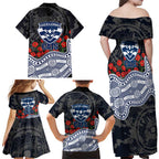 Geelong Cats ANZAC Day Family Matching Off Shoulder Maxi Dress and Hawaiian Shirt Indigenous Dot Art with Poppy Flower Tribute