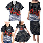 Geelong Cats ANZAC Day Family Matching Puletasi and Hawaiian Shirt Indigenous Dot Art with Poppy Flower Tribute