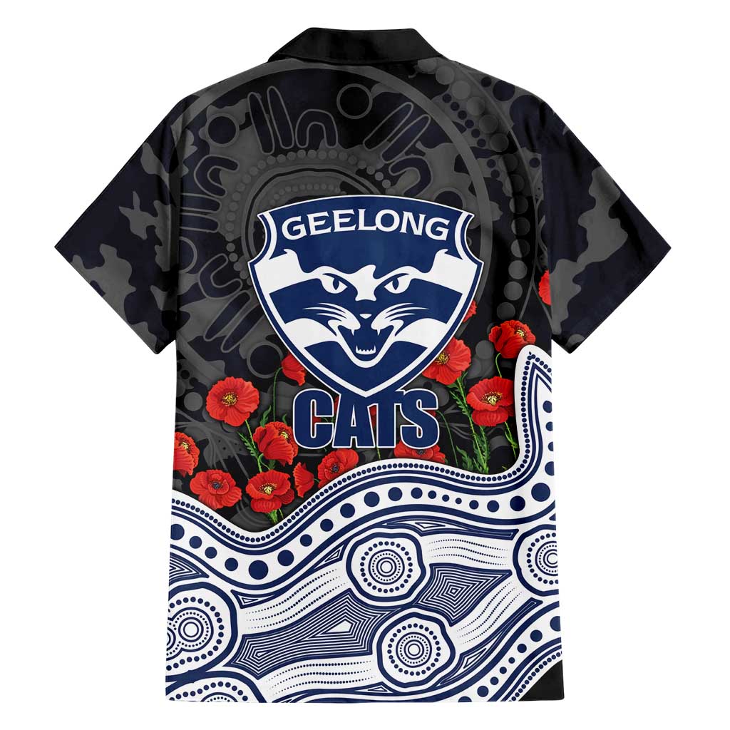 Geelong Cats ANZAC Day Family Matching Puletasi and Hawaiian Shirt Indigenous Dot Art with Poppy Flower Tribute