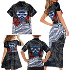 Geelong Cats ANZAC Day Family Matching Short Sleeve Bodycon Dress and Hawaiian Shirt Indigenous Dot Art with Poppy Flower Tribute
