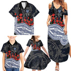 Geelong Cats ANZAC Day Family Matching Summer Maxi Dress and Hawaiian Shirt Indigenous Dot Art with Poppy Flower Tribute