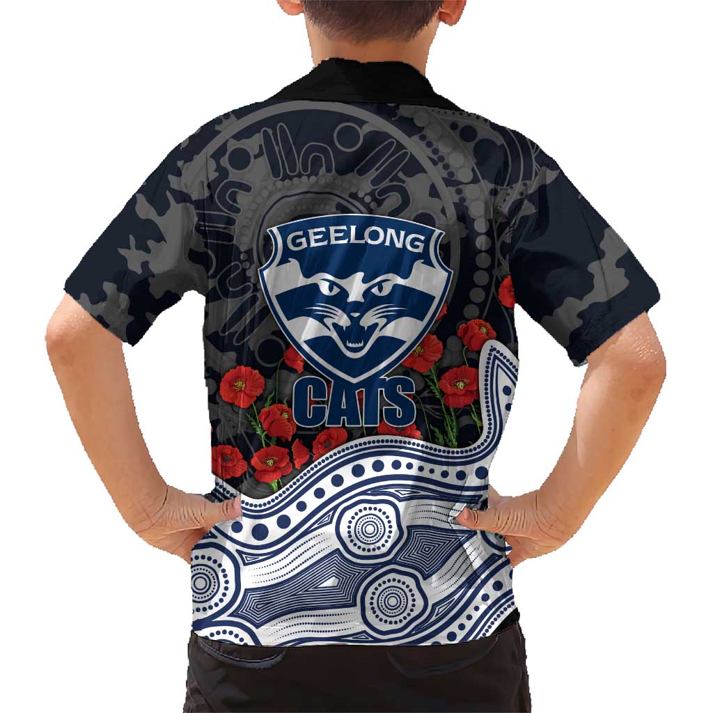 Geelong Cats ANZAC Day Family Matching Summer Maxi Dress and Hawaiian Shirt Indigenous Dot Art with Poppy Flower Tribute