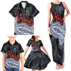 Geelong Cats ANZAC Day Family Matching Tank Maxi Dress and Hawaiian Shirt Indigenous Dot Art with Poppy Flower Tribute