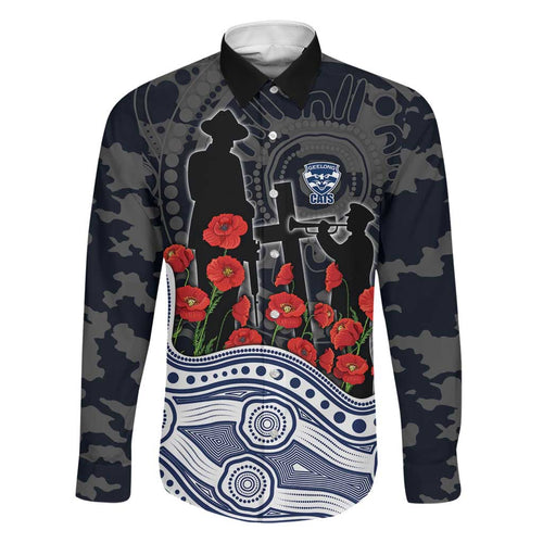 Geelong Cats ANZAC Day Family Matching Tank Maxi Dress and Hawaiian Shirt Indigenous Dot Art with Poppy Flower Tribute